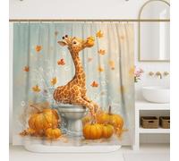 Giraffe Shower Curtain, Fall Autumn Pumpkin Leaves Bathroom Decor, Cute Playful Waterproof Fabric Shower Curtain with Hooks 72x84 Inch