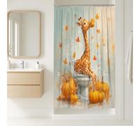 Giraffe Shower Curtain, Fall Autumn Pumpkin Leaves Bathroom Decor, Cute Playful Waterproof Fabric Shower Curtain with Hooks 36x72 Inch