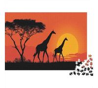 Giraffe Silhouette at Sunset in The African Savannah Jigsaw Puzzles Challenge Toy Educational Games Home Decoration for Adults& Teenager Age 14 Years Up 1000pcs (75x50cm)