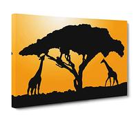 Giraffe Silhouette at Sunset Modern Canvas Wall Art Print Ready to Hang, Framed Picture for Living Room Bedroom Home Office Décor, 24x16 Inch (60x40 cm)