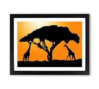 Giraffe Silhouette at Sunset Modern Framed Wall Art Print, Ready to Hang Picture for Living Room Bedroom Home Office Décor, Black A3 (46 x 34 cm)