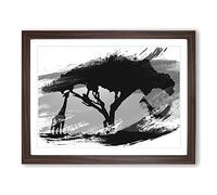 Giraffe Silhouette at Sunset V1 Modern Framed Print | A2 Walnut Framed Wall Art | Ready to Hang | Modern Animal Picture | Living Room Bedroom Lounge Office