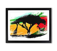 Giraffe Silhouette at Sunset V2 Modern Framed Print | A2 Black Framed Wall Art | Ready to Hang | Modern Animal Picture | Living Room Bedroom Lounge Office