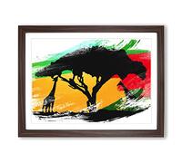 Giraffe Silhouette at Sunset V2 Modern Framed Print | A3 Walnut Framed Wall Art | Ready to Hang | Modern Animal Picture | Living Room Bedroom Lounge Office
