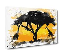 Giraffe Silhouette at Sunset V3 Canvas Print | Gallery Wrapped 30mm Frame Wall Art | 24x16 inches | Ready to Hang | Modern Animals Picture | Living Room Bedroom Lounge Office