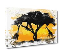 Giraffe Silhouette at Sunset V3 Canvas Print | Gallery Wrapped 30mm Frame Wall Art | 30x20 inches | Ready to Hang | Modern Animals Picture | Living Room Bedroom Lounge Office