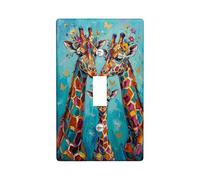 Giraffe Single Light Switch Cover Plate, Fanciful Colorful Butterfly Flower Spring Turquoise Plastic Standard Size Switch Plate Decorative for Home Living Room Bedroom Bathroom Decor (Single)