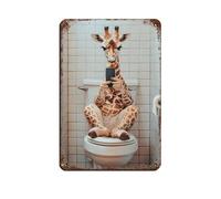 Giraffe Sitting on The Toilet Watching Phone Retro Poster Metal Tin Sign Chic Art Retro Iron Painting Bar People Cave Cafe Family Garage Poster Wall Decoration 8x12inch(20x30cm)