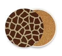 Giraffe Skin Animal Texture Seamless Brown Geometric Pattern 2 PCs Ceramic Mug Coaster for Drinks, Stone Coasters Holder with Cork Base, Oversize Cup Mat Pad for All Mugs, Housewarming Gift