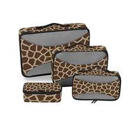 Giraffe Skin Animal Texture Seamless Brown Geometric Pattern 4 Set Packing Cubes, Travel Packing Organizers, 600D Oxford Cloth Toiletry Storage Bag, Luggage Mesh Bags for Accessories