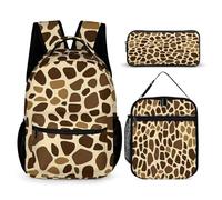 Giraffe Skin Pattern 3 PCS Backpack Set Cute Rucksack with Pencil Case & Lunch Bag Gifts