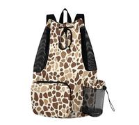 Giraffe Skin Pattern Brown Drawstring Backpacks String Bag With Water Bottle Pocket Waterproof