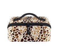 Giraffe Skin Pattern Travel Makeup Bag Portable Waterproof Pouch Open Flat Toiletry Bags Toiletries Cosmetics Traveling Organizer for Women Men