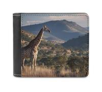 Giraffe Standing in The African Savannah Bi-fold Men's Wallets with 6 Card Slots Slim Travel Purse Leather Money Clip