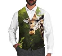 Giraffe Sticking Head Into An Window Men's Suit Vest Formal Dress Waistcoat Vest Casual Business Vests for Suit Or Tuxedo L