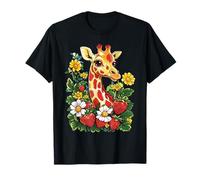 Giraffe Strawberries and Flowers Graphic Cute Giraffe T-Shirt