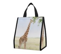 Giraffe Stretching Its Neck to Eat Leaves Insulated Lunch Bag Box, 12L Capacity with Dual Side Pockets, Foldable Cooler Tote, Leakproof Lunch Cooler Bag, Reusable Picnic Tote Bags for Work Travel Offi
