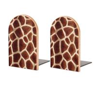 Giraffe Stripes Skin Pattern Wooden Bookends Shelves 2 PCS Sturdy Book Holders Desktop Organizer for Home Office Libraries