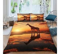 Giraffe Sunset Bedding Set 3 Pieces 3D Digital Printing Animal Themes Wildlife Duvet Cover Set Chic Breathable Quilt Cover Girl Woman with Pillowcase King（220x240cm）
