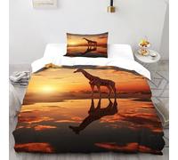 Giraffe Sunset Bedding Set 3D Digital Printing Animal Themes Wildlife Duvet Cover Set Microfiber Comforter Cover Universal for All Seasons Pillowcase Single(135x200cm)