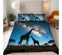 Giraffe Super King Size Duvet Cover Set Starry Sky Bedding 260x220 3D Soft Comfort Microfiber Quilt Cover with Zipper Closure and 2 Pillowcases for Teens and Adults A.1818