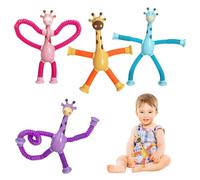 Giraffe Telescopic Tube Toys, 4 Pack Fun Giraffe Suction Toy, Stress Relieves Suction Cup Giraffes Pop Tubes Fidget Toys for Toddler, Cute Stretch Shape Changing Giraffes Telescopic Kids Fidget Toy