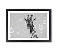 Giraffe Through The Bubbles Framed Print | A2 Black Framed Wall Art | Ready to Hang | Modern Animal Picture | Living Room Bedroom Lounge Office