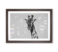 Giraffe Through The Bubbles Framed Print | A2 Walnut Framed Wall Art | Ready to Hang | Modern Animal Picture | Living Room Bedroom Lounge Office