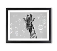Giraffe Through The Bubbles Modern Art Framed Print | A2 Black Framed Wall Art | Ready to Hang | Modern Animal Picture | Living Room Bedroom Lounge Office