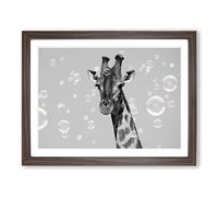 Giraffe Through The Bubbles Modern Art Framed Print | A3 Walnut Framed Wall Art | Ready to Hang | Modern Animal Picture | Living Room Bedroom Lounge Office