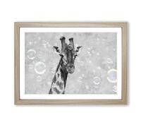 Giraffe Through The Bubbles Painting Framed Print | A2 Oak Framed Wall Art | Ready to Hang | Modern Animal Picture | Living Room Bedroom Lounge Office