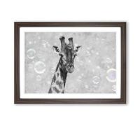 Giraffe Through The Bubbles Painting Framed Print | A2 Walnut Framed Wall Art | Ready to Hang | Modern Animal Picture | Living Room Bedroom Lounge Office