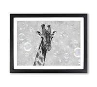 Giraffe Through The Bubbles Painting Modern Art Framed Print | A2 Black Framed Wall Art | Ready to Hang | Modern Animal Picture | Living Room Bedroom Lounge Office