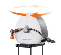 Giraffe Tools Ground Mounted Retractable Hose Reel 25M, Heavy Duty Automatic Rewind Garden Hose Reel, with Flexible Swivel Base for Lawn, Concrete Floor