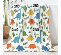 Giraffe Triceratops Cactus Warm Flannel Fleece Throw Blanket, Scandinavian Minimalist Soft Cozy Bed Blanket, Blue Green Lightweight All Season Blankets for Couch Sofa Napping Travel Home, 220 x 240 cm