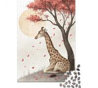 Giraffe Under A Blooming Tree Puzzle for Adults 1000 Pieces, Giraffe Themed Jigsaw Puzzle, Gift for Quiet Evenings, 52x38cm/1000pcs