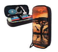 Giraffe Under The Tree In Africa (1) Leather Flip Pencil Case (Vertical Style) – Multi-Functional Pu Leather Pencil Bag With Zipper Closure, Dual-Sided Print, Elastic Pen Holders & Inner Pocket