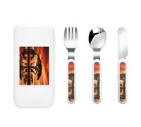 Giraffe Under The Tree in Africa (1) Three-Piece Set of Children's Cutlery-Safe and Durable Plastic Pp+430 Stainless Steel, Suitable for Kindergartens, Picnics, Birthday Parties and Other Scenes.