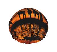 Giraffe Under The Tree In Africa Double Layered Shower Cap For Women Reusable Suitable For Bathing Spa