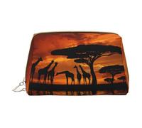 Giraffe Under The Tree in Africa Leather Handheld Zipper Makeup Bag Organizer Wallet Large Capacity Travel Makeup Bag Toiletries