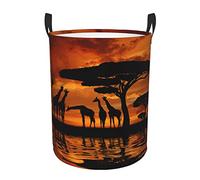 Giraffe Under The Tree In Africa/Round Laundry Hamper Baskets Large Dirty Clothes Storage Basket With Handles Collapsible Circular Hamper For Bedroom, Bathroom, Dorm