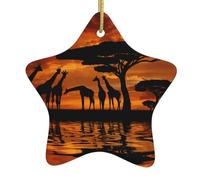 Giraffe Under The Tree In Africamulti-Scenario Printed Christmas Ceramic Star-Shaped Decorative Pendant