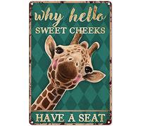 Giraffe Vintage Metal Sign Why Hello Sweet Cheeks Have A Seat Metal Tin Plaque Art Wall Retro Metal Poster Decoration Farm Home Office Bar Garden Garage Cafe Men Cave Gift
