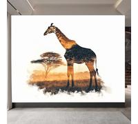 Giraffe Wall Mural, 3D Minimalism Non Woven Photo Wallpaper, Matte Large Wall Murals Poster for TV Background Bedroom Children's Room Corridor Hotel Decoration 300 x 256 CM