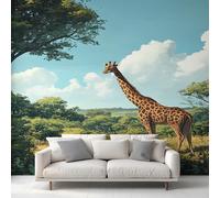 Giraffe Wallpaper, Bedroom Wall Paper for Living Room, Wildlife African Animal Wall Mural, Home Decor, Photo Wallpaper, 260 x 175 cm FY-NV