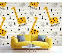 Giraffe Wallpaper Cute Cartoon Giraffe Girls Room Wallpaper Stripe Wall Mural Paw Prints Wall Paper for Livingroom Bedroom Mural Poster 100X70cm