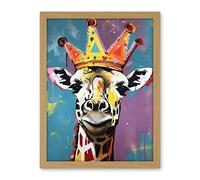 Giraffe Wearing a Crown King Queen Modern Pop Art Artwork Framed Wall Art Print 18X24 Inch