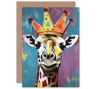 Giraffe Wearing a Crown King Queen Modern Pop Art Funny Animals Birthday Sealed Greeting Card Plus Envelope Blank inside
