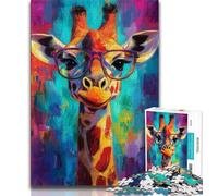 Giraffe Wearing Glasses Jigsaw Puzzles for Teenagers 1000 Jigsaws,Educational Game Challenge Toy Wall Decoration Unique Birthday And Xmas Gifts (38x26cm)