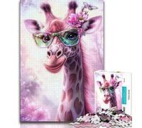 Giraffe Wearing Glasses Puzzles for Adults Teens 1000pc Puzzle,Toys Educational Games Stress Relieving Wishlist with Santa Claus (38x26cm)